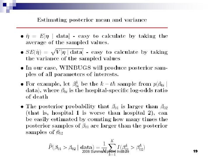 2006 Summer Epi/Bio Institute 19 