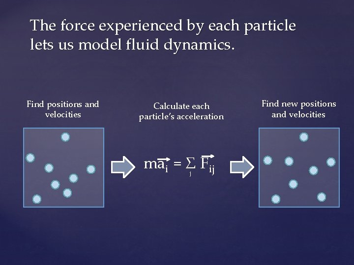 The force experienced by each particle lets us model fluid dynamics. Find positions and