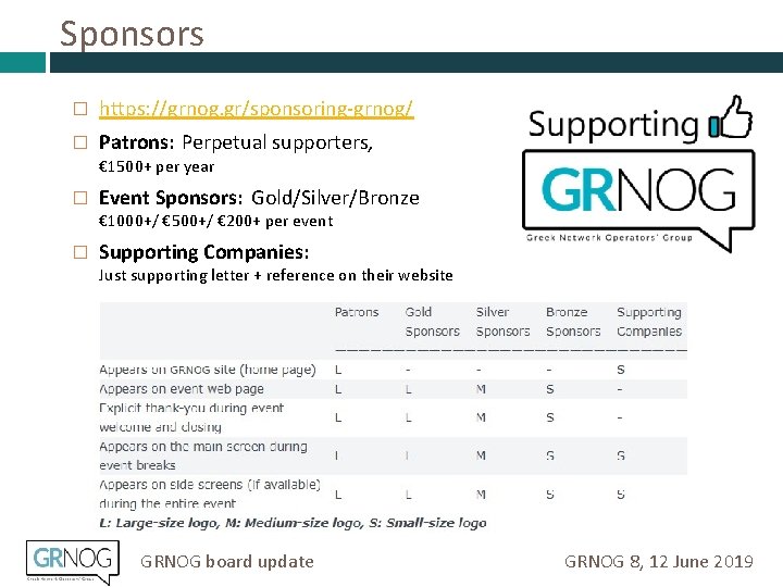 Sponsors � https: //grnog. gr/sponsoring-grnog/ � Patrons: Perpetual supporters, € 1500+ per year �