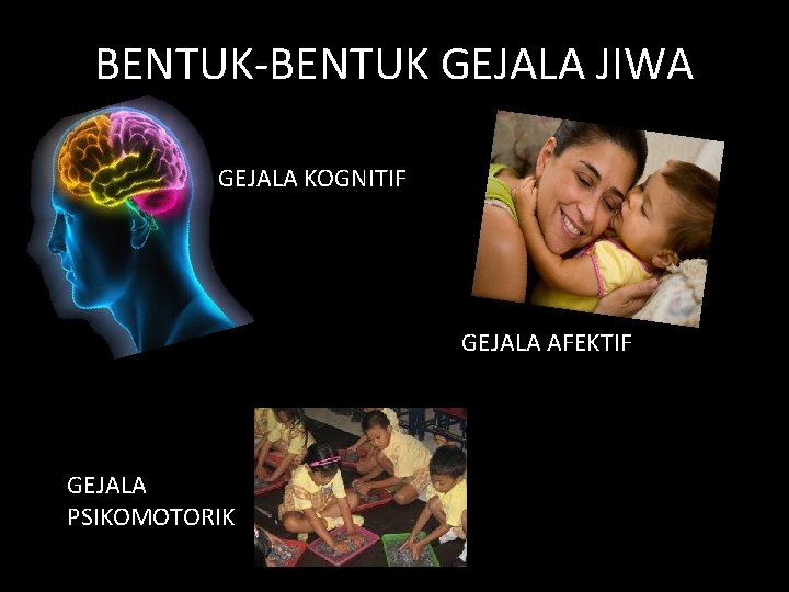 BENTUK-BENTUK GEJALA JIWA GEJALA KOGNITIF GEJALA AFEKTIF GEJALA PSIKOMOTORIK 