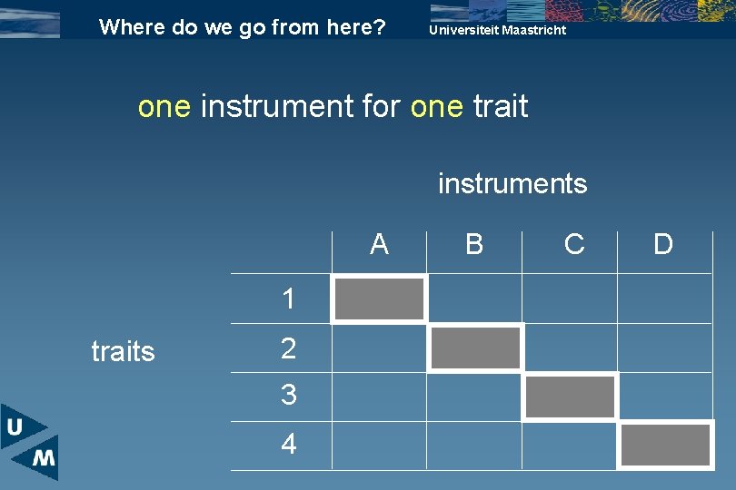 Where do we go from here? Universiteit Maastricht one instrument for one trait instruments