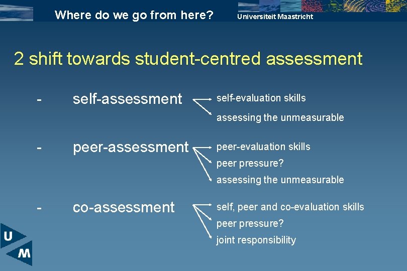 Where do we go from here? Universiteit Maastricht 2 shift towards student-centred assessment -