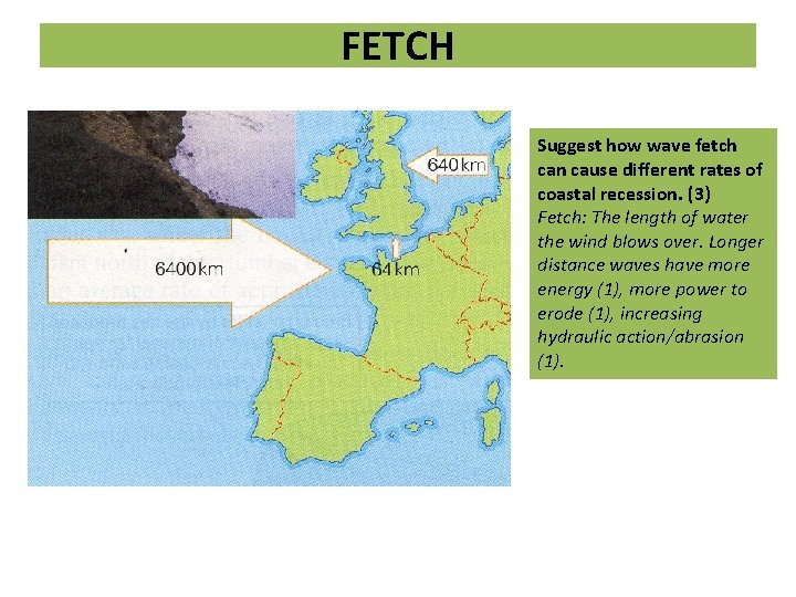 FETCH Suggest how wave fetch can cause different rates of coastal recession. (3) Fetch: