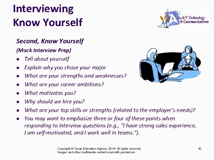 Interviewing Know Yourself Second, Know Yourself (Mock Interview Prep) l Tell about yourself l