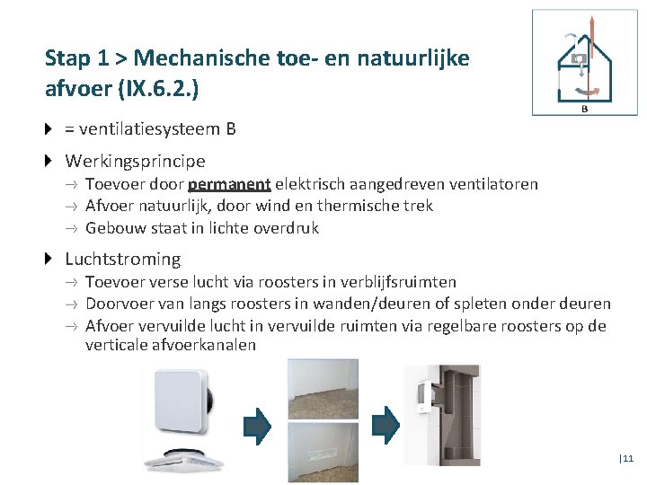 Stap 1 > Mechanische toe- en natuurlijke afvoer (IX. 6. 2. ) = ventilatiesysteem