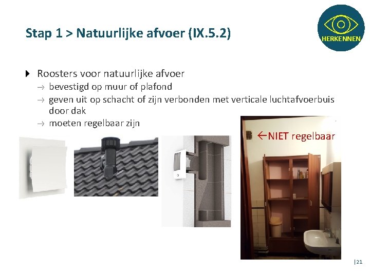 Stap 1 > Natuurlijke afvoer (IX. 5. 2) HERKENNEN Roosters voor natuurlijke afvoer bevestigd