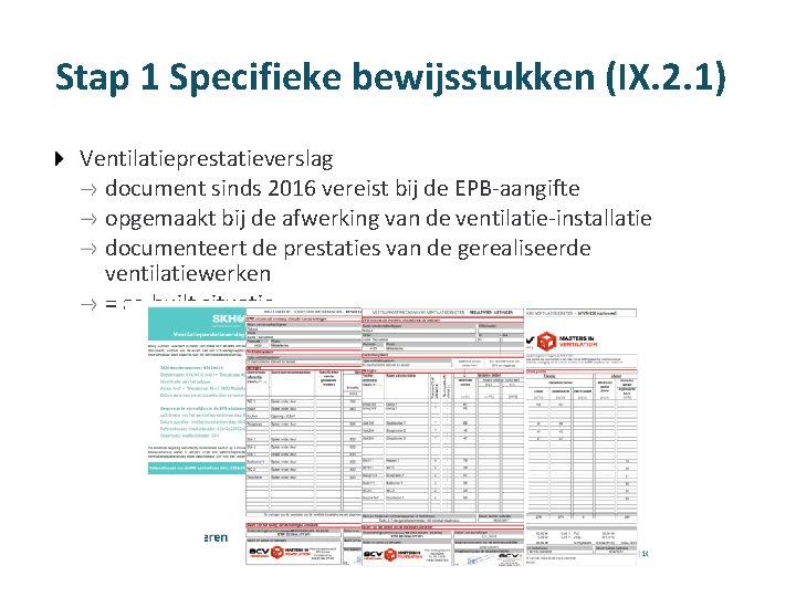 Stap 1 Specifieke bewijsstukken (IX. 2. 1) Ventilatieprestatieverslag document sinds 2016 vereist bij de