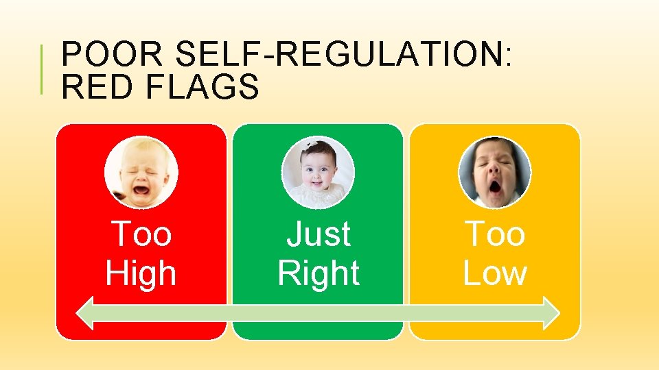 POOR SELF-REGULATION: RED FLAGS Too High Just Right Too Low 