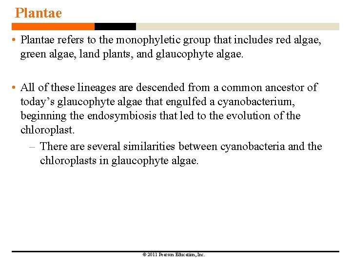 Plantae • Plantae refers to the monophyletic group that includes red algae, green algae, Plantae • Plantae refers to the monophyletic group that includes red algae, green algae,