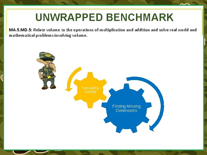 UNWRAPPED BENCHMARK MA. 5. MD. 5: Relate volume to the operations of multiplication and