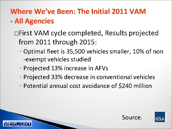 Where We’ve Been: The Initial 2011 VAM - All Agencies �First VAM cycle completed, Where We’ve Been: The Initial 2011 VAM - All Agencies �First VAM cycle completed,