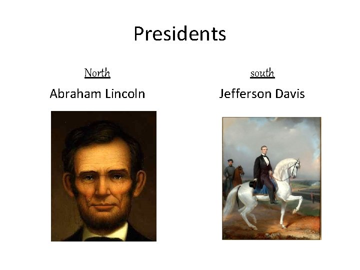 Presidents North south Abraham Lincoln Jefferson Davis 