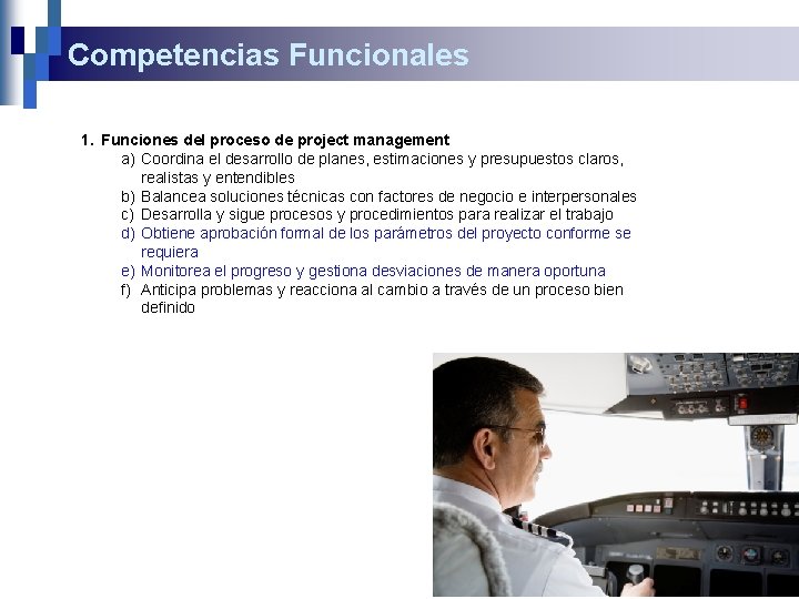 Competencias Funcionales 1. Funciones del proceso de project management a) Coordina el desarrollo de