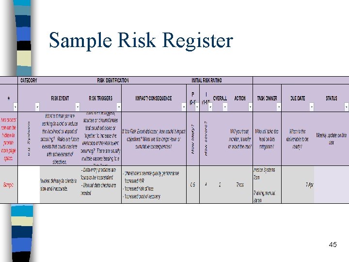 Sample Risk Register 45 