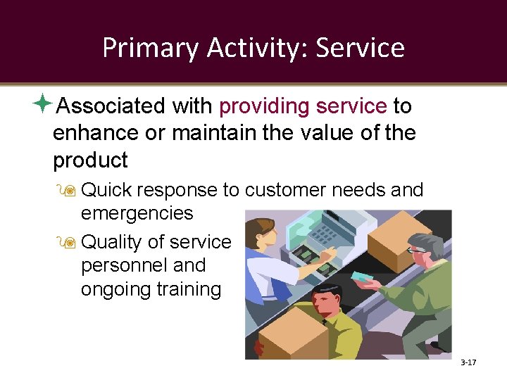 Primary Activity: Service Associated with providing service to enhance or maintain the value of