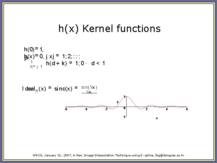 h(x) Kernel functions h(0) = 1, h(x) = 0, j xj = 1; 2; h(x) Kernel functions h(0) = 1, h(x) = 0, j xj = 1; 2;