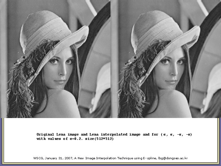 Original Lena image and Lena interpolated image and for ( α, α, -α) with Original Lena image and Lena interpolated image and for ( α, α, -α) with