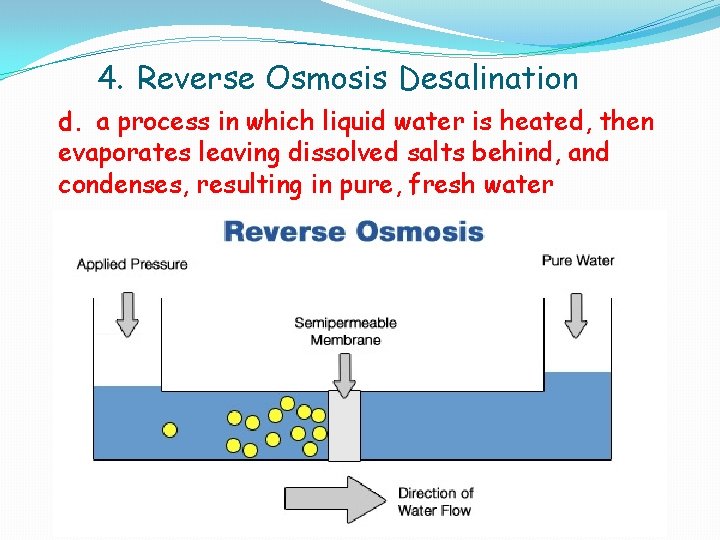 4. Reverse Osmosis Desalination d. a process in which liquid water is heated, then 4. Reverse Osmosis Desalination d. a process in which liquid water is heated, then