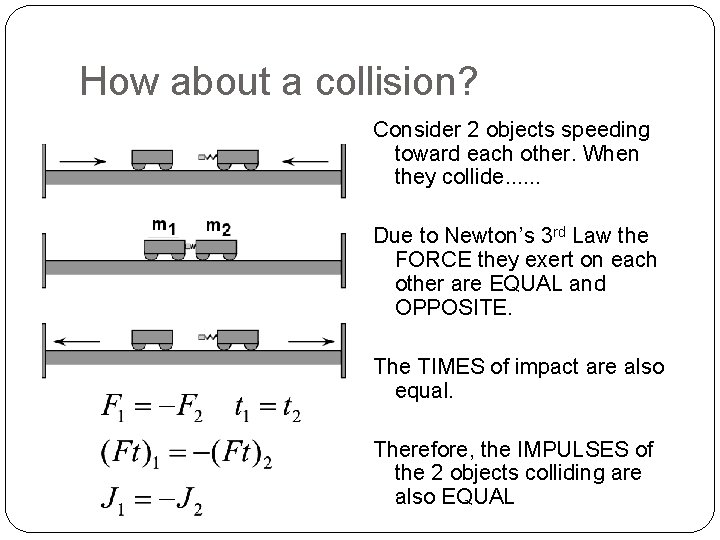How about a collision? Consider 2 objects speeding toward each other. When they collide.