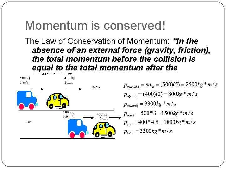 Momentum is conserved! The Law of Conservation of Momentum: “In the absence of an