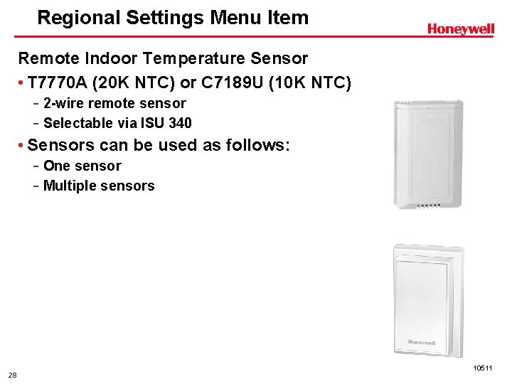 Regional Settings Menu Item Remote Indoor Temperature Sensor • T 7770 A (20 K