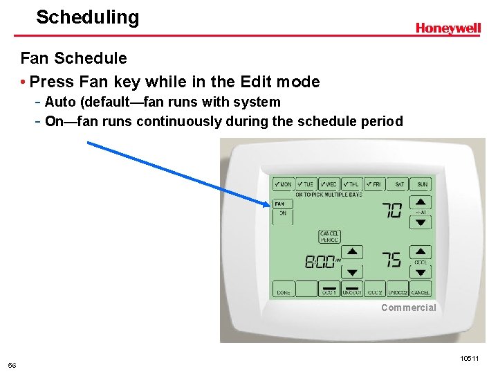 Scheduling Fan Schedule • Press Fan key while in the Edit mode - Auto
