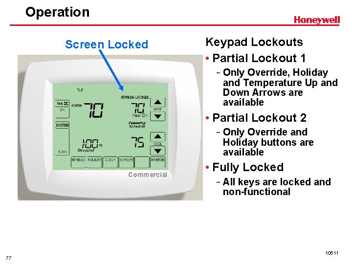 Operation Screen Locked Keypad Lockouts • Partial Lockout 1 - Only Override, Holiday and