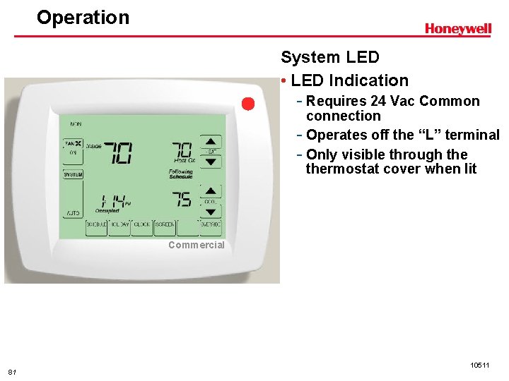 Operation System LED • LED Indication - Requires 24 Vac Common connection - Operates