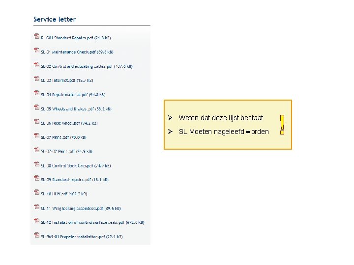 Ø Weten dat deze lijst bestaat Ø SL Moeten nageleefd worden ! 