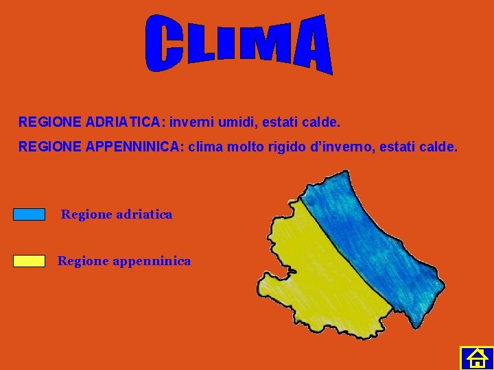 REGIONE ADRIATICA: inverni umidi, estati calde. REGIONE APPENNINICA: clima molto rigido d’inverno, estati calde.