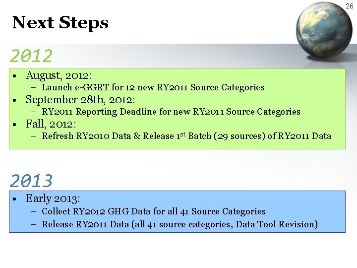 26 Next Steps 2012 • August, 2012: – Launch e-GGRT for 12 new RY 26 Next Steps 2012 • August, 2012: – Launch e-GGRT for 12 new RY