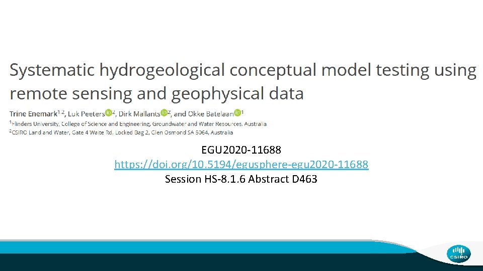 EGU 2020 -11688 https: //doi. org/10. 5194/egusphere-egu 2020 -11688 Session HS-8. 1. 6 Abstract