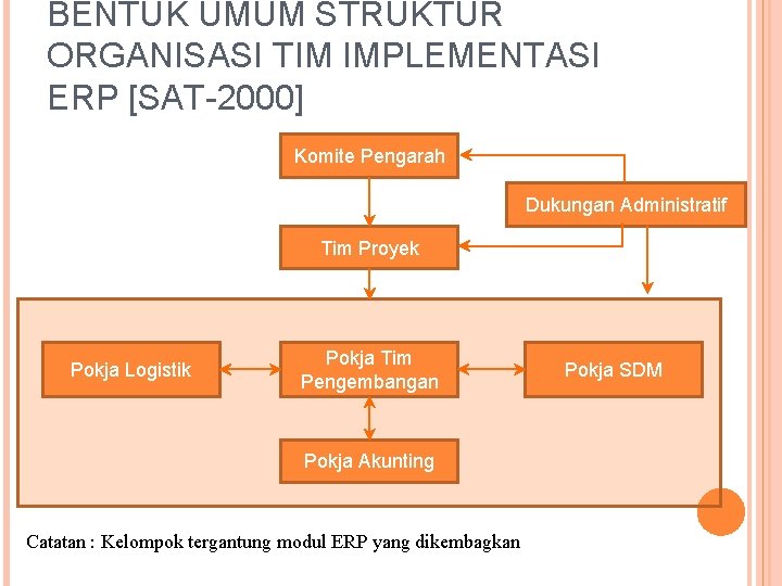 BENTUK UMUM STRUKTUR ORGANISASI TIM IMPLEMENTASI ERP [SAT-2000] Komite Pengarah Dukungan Administratif Tim Proyek