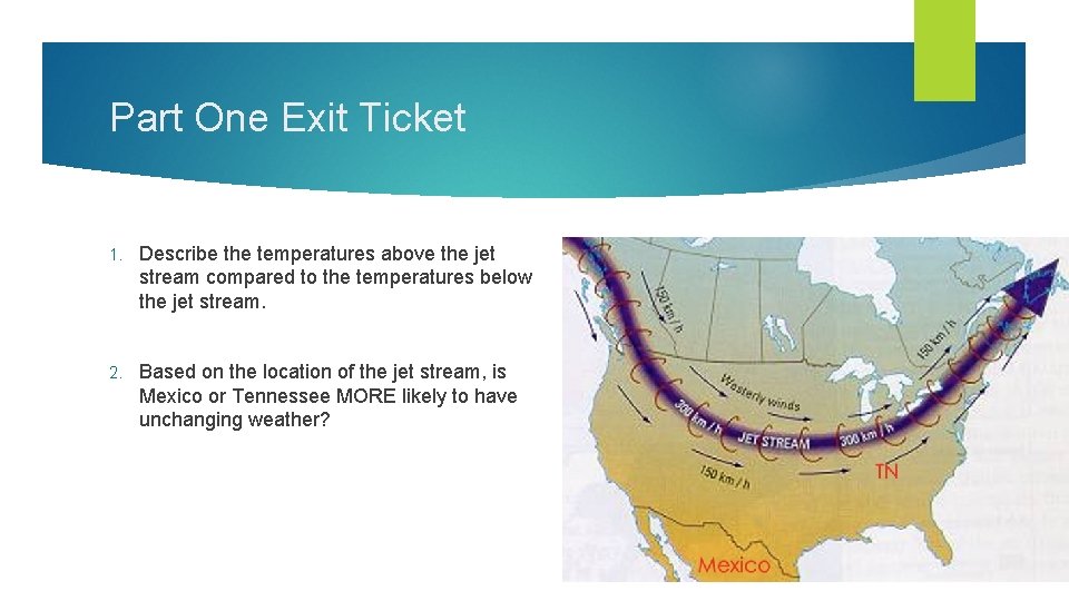 Part One Exit Ticket 1. Describe the temperatures above the jet stream compared to