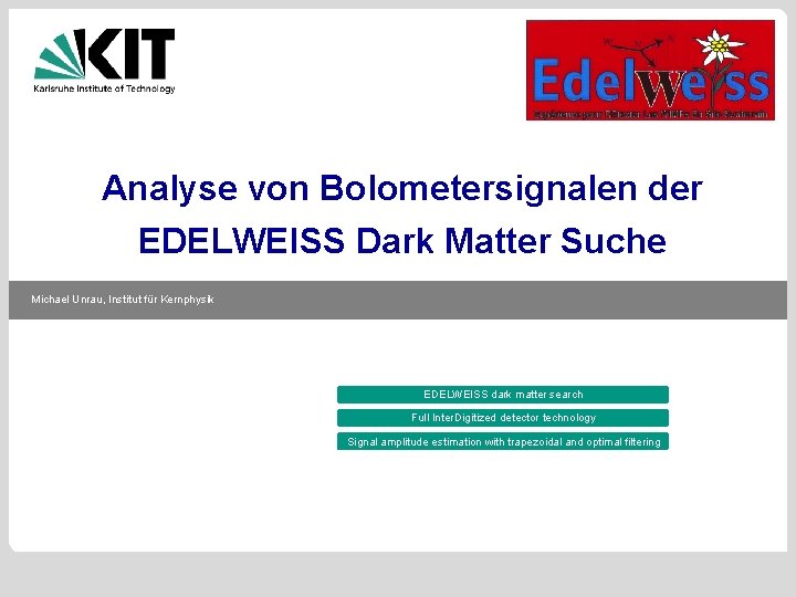 Analyse von Bolometersignalen der EDELWEISS Dark Matter Suche Michael Unrau, Institut für Kernphysik EDELWEISS