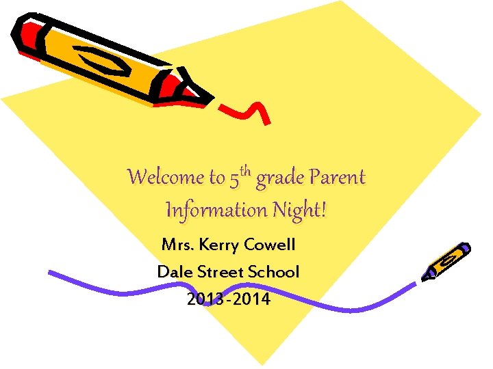 Welcome to 5 th grade Parent Information Night! Mrs. Kerry Cowell Dale Street School