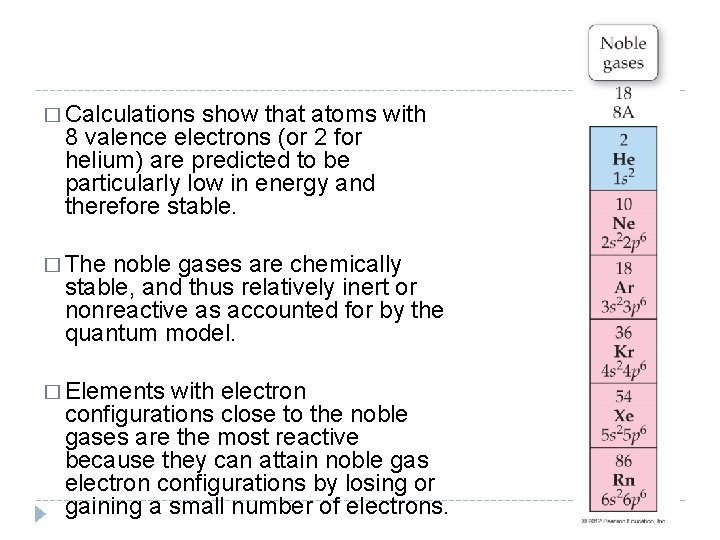 � Calculations show that atoms with 8 valence electrons (or 2 for helium) are � Calculations show that atoms with 8 valence electrons (or 2 for helium) are