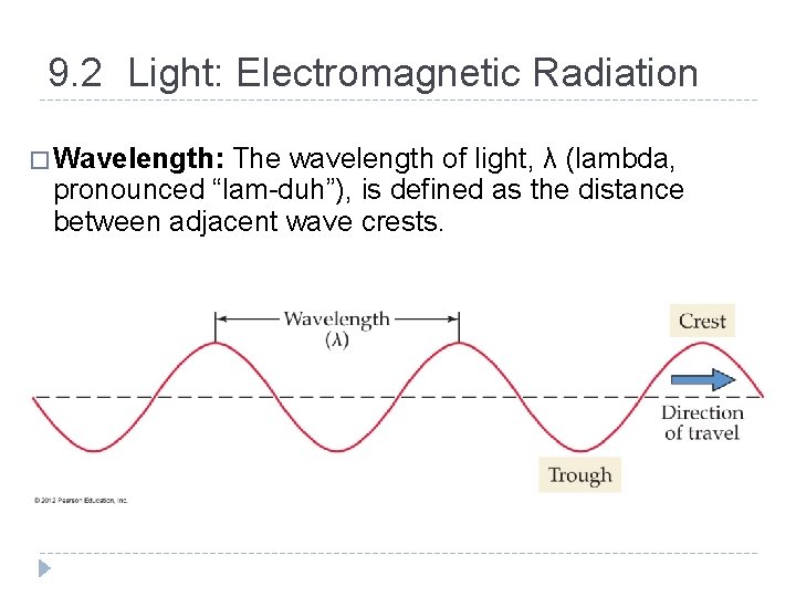 9. 2 Light: Electromagnetic Radiation � Wavelength: The wavelength of light, λ (lambda, pronounced 9. 2 Light: Electromagnetic Radiation � Wavelength: The wavelength of light, λ (lambda, pronounced