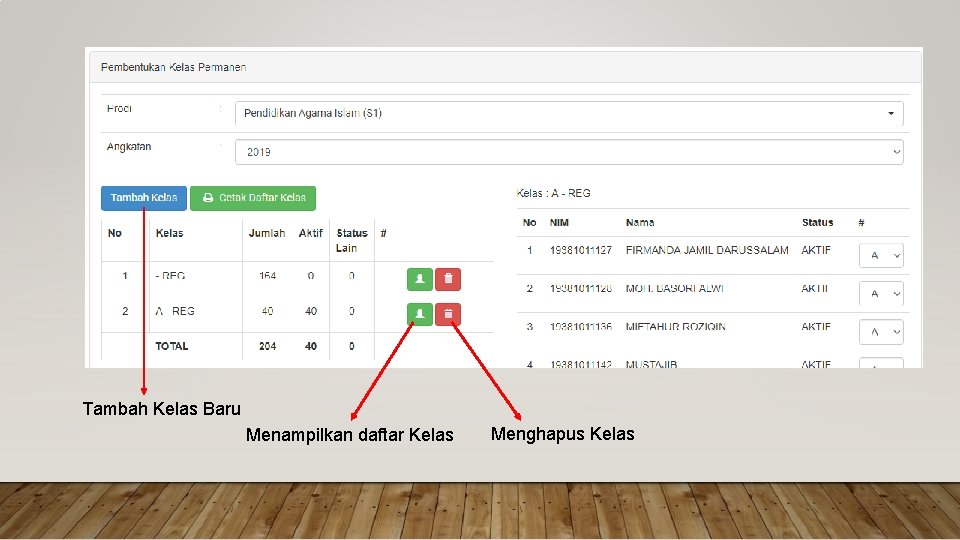 Tambah Kelas Baru Menampilkan daftar Kelas Menghapus Kelas Tambah Kelas Baru Menampilkan daftar Kelas Menghapus Kelas