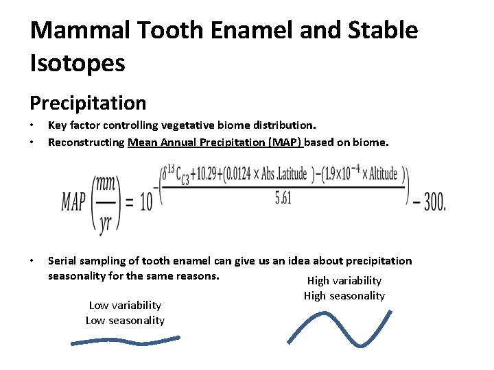 Mammal Tooth Enamel and Stable Isotopes Precipitation • • Key factor controlling vegetative biome
