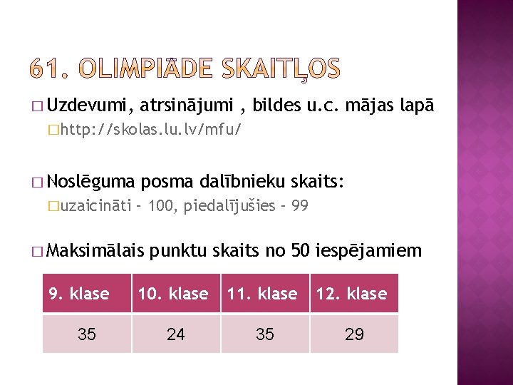 � Uzdevumi, atrsinājumi , bildes u. c. mājas lapā �http: //skolas. lu. lv/mfu/ �