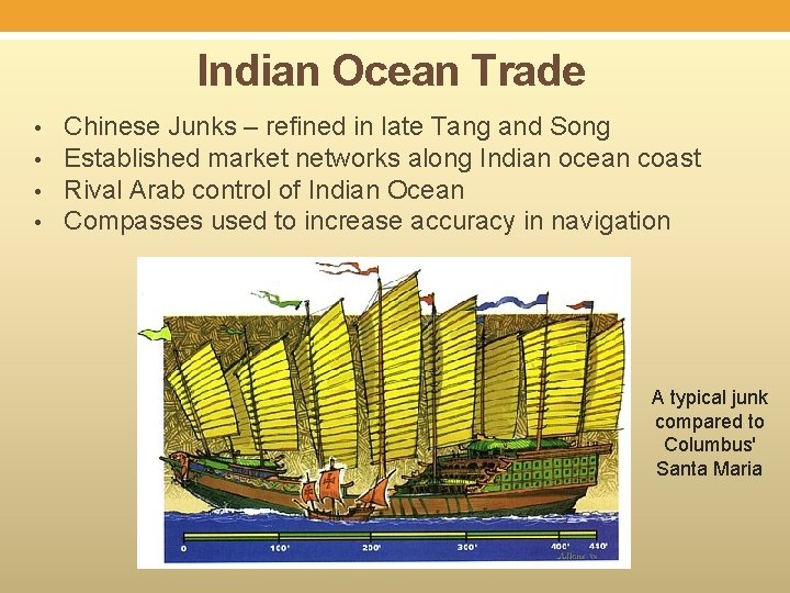 Indian Ocean Trade • • Chinese Junks – refined in late Tang and Song