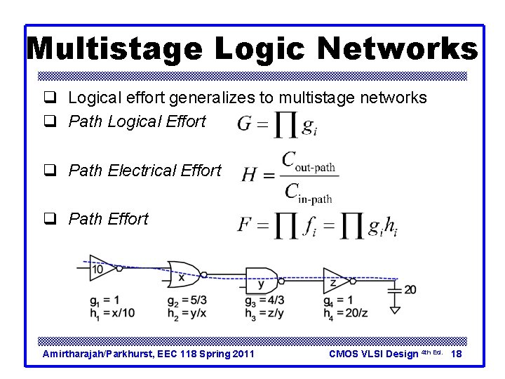 Multistage Logic Networks q Logical effort generalizes to multistage networks q Path Logical Effort Multistage Logic Networks q Logical effort generalizes to multistage networks q Path Logical Effort