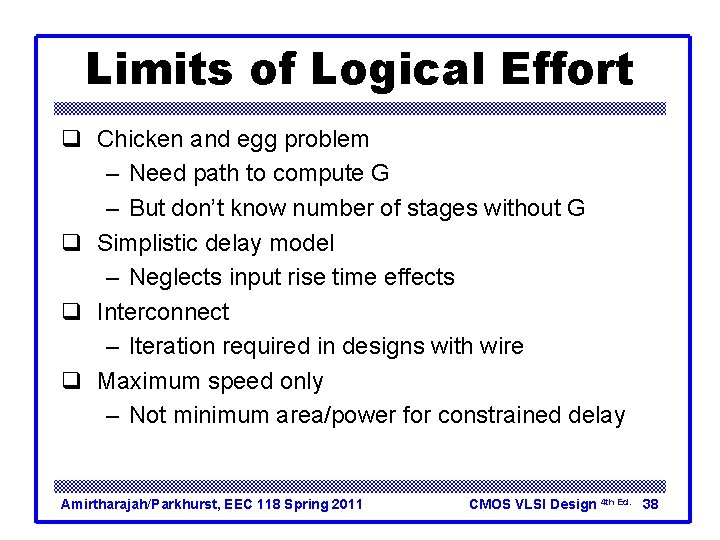 Limits of Logical Effort q Chicken and egg problem – Need path to compute Limits of Logical Effort q Chicken and egg problem – Need path to compute