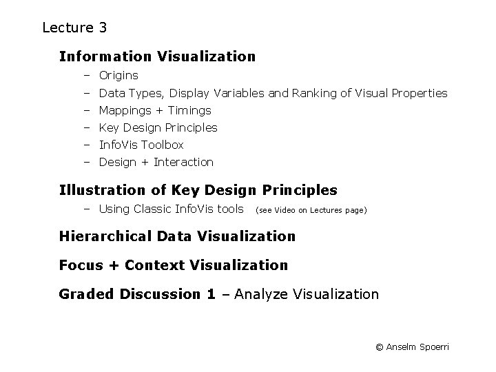 Lecture 3 Information Visualization – Origins – Data Types, Display Variables and Ranking of