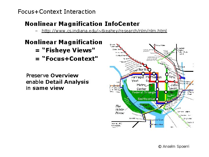 Focus+Context Interaction Nonlinear Magnification Info. Center – http: //www. cs. indiana. edu/~tkeahey/research/nlm. html Nonlinear
