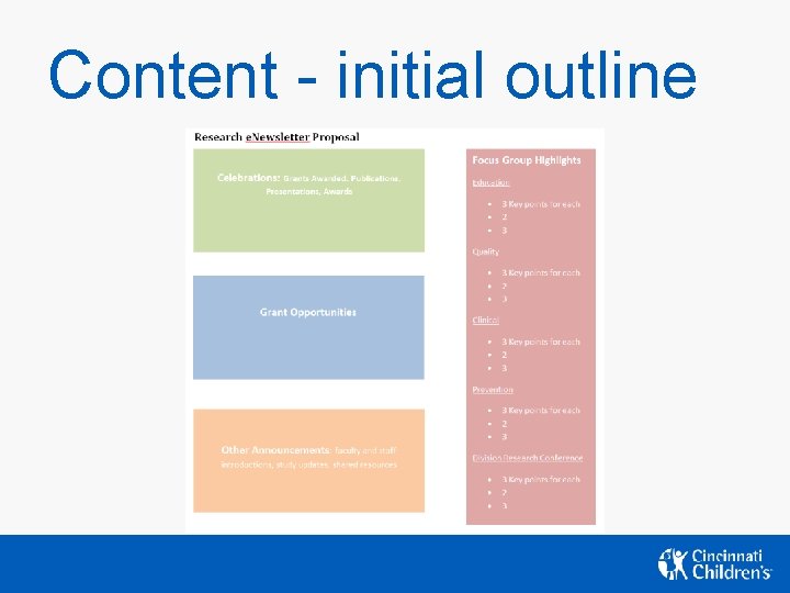 Content - initial outline Content - initial outline