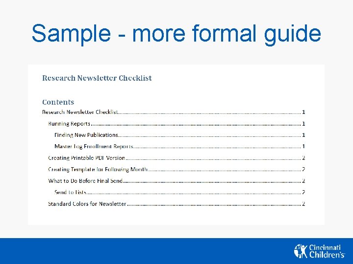 Sample - more formal guide Sample - more formal guide