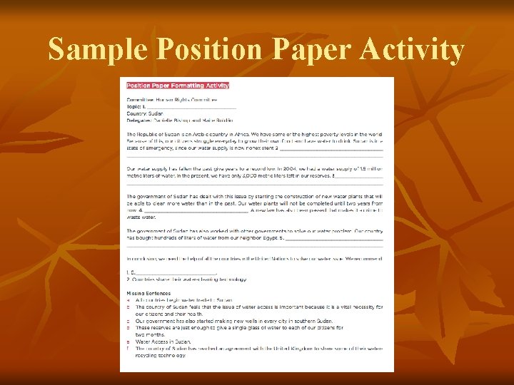 Sample Position Paper Activity 