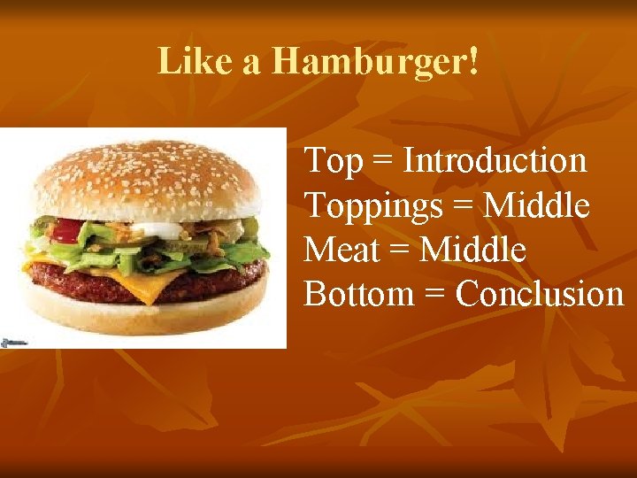 Like a Hamburger! Top = Introduction Toppings = Middle Meat = Middle Bottom =